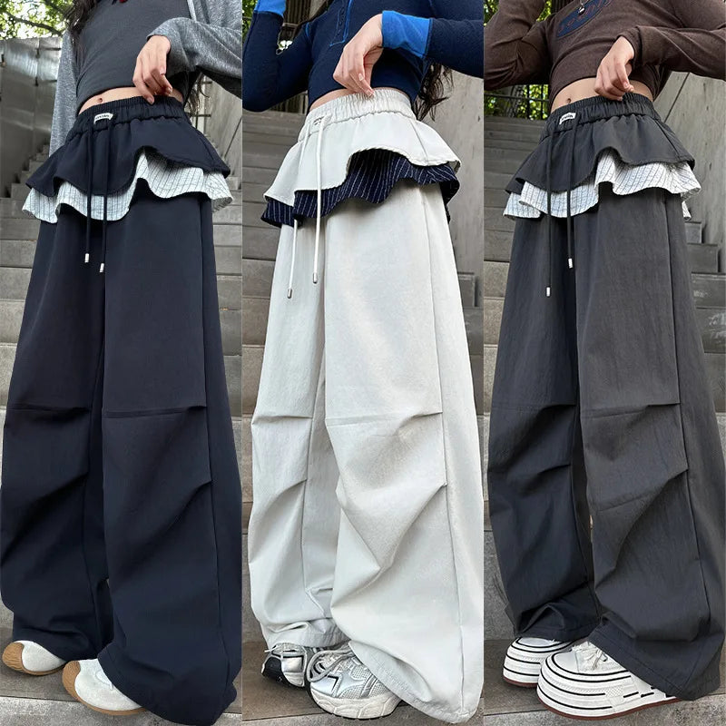 Kids Autumn Cargo Pants Tween Girls Streetwear Long Trousers Teenage Sweatpants With Fake Skirt Decoration Children's Trackpants