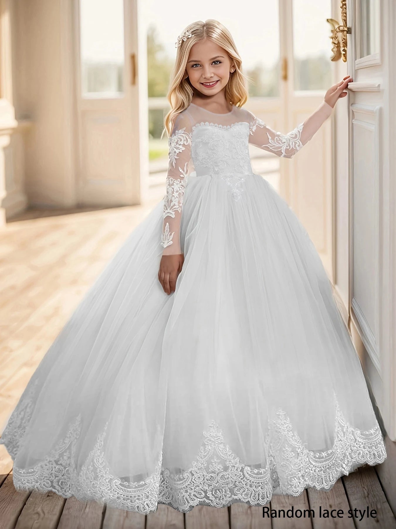 Girls' Lace Dress Party Performance Dinner Communion Dress